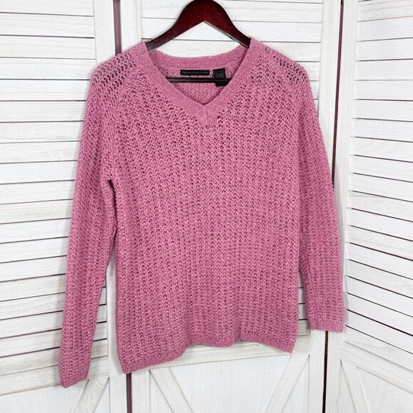 Preswick & Moore Loose Weave V-neck Sweater Rose Pink Small - Picture 8 of 13